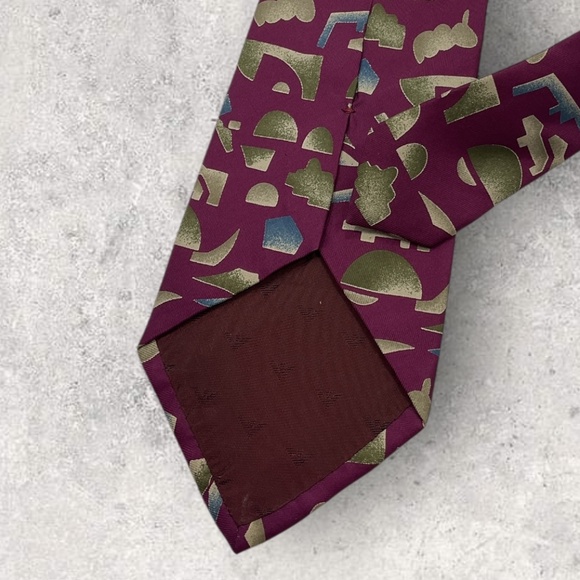 EMPORIO ARMANI Purple/Green/Blue Geometric Silk LUXURY Tie ITALY - Picture 4 of 5